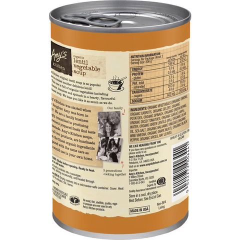 Amy's Kitchen Canned Soup Organic Lentil & Vegetable 411g