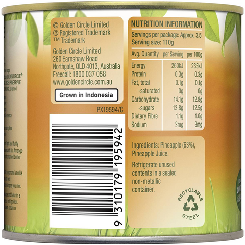 Golden Circle Tropical Pineapple Pieces Canned Tinned Fruit Can Tin 425g