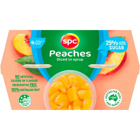 Spc Less Sugar Diced Peaches In Juice Fruit Cups 4 X 120g