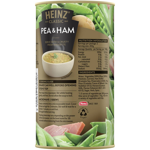 Heinz Classic Pea & Ham Soup Canned Soup Ready Meals 535g