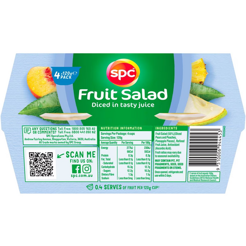 Spc Diced Fruit Salad In Juice Fruit Cups 4 X 120g