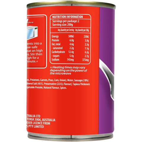 Tom Piper Sausages And Vegetables Canned Meal 400g