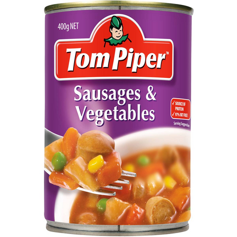 Tom Piper Sausages And Vegetables Canned Meal 400g