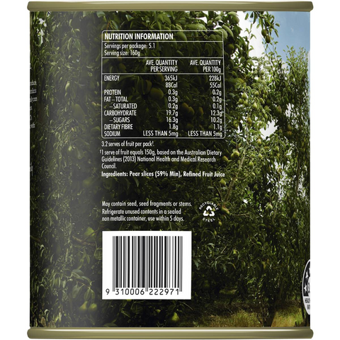 Spc Pears Sliced In Natural Juice No Added Sugar 825g