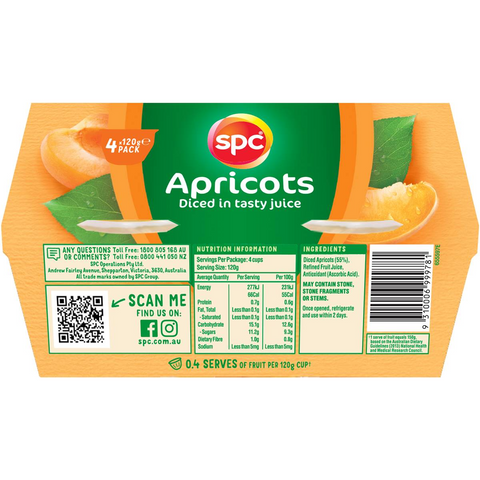 Spc Diced Apricots In Juice Fruit Cups 4 X 120g