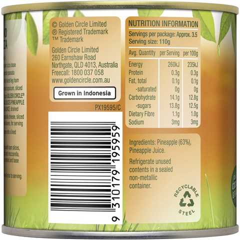 Golden Circle Tropical Pineapple Slices Tinned Canned Fruit In Juice 425g