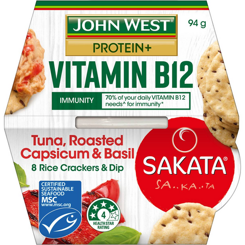 John West Protein+ Vitamin B12 Tuna Capsicum & Basil With Crackers 94g