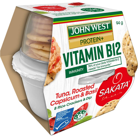 John West Protein+ Vitamin B12 Tuna Capsicum & Basil With Crackers 94g