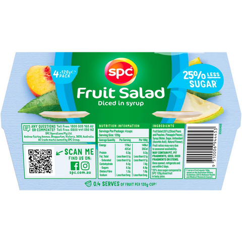 Spc Less Sugar Diced Fruit Salad In Juice Fruit Cups 4 X 120g