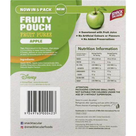 Snacktacular Fruity Pouch Puree Apple 90g X 5 Pack