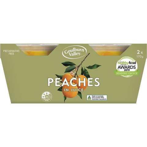 Goulburn Valley Peaches In Juice Fruit Cups 2 X 170g