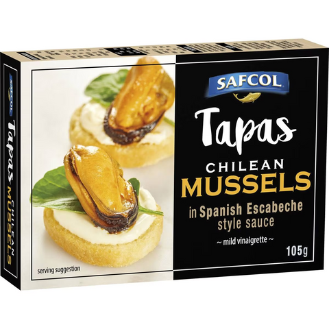 Safcol Tapas Chilean Mussels In Spanish Escabeche Style Sauce 105g