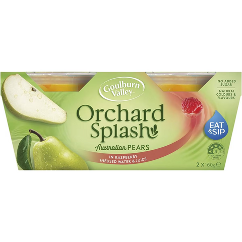 Goulburn Valley Orchard Splash Pears In Raspberry Infused Water 160g X2 Pack