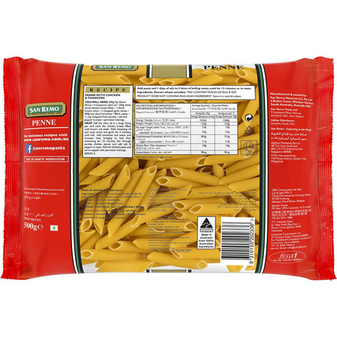 San Remo Penne Pasta No 18 500g