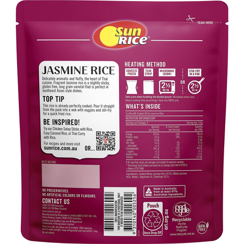 Sunrice Microwave Jasmine Rice Pouch 450g