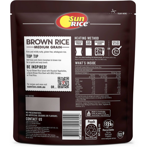 Sunrice Microwave Brown Rice Pouch 450g