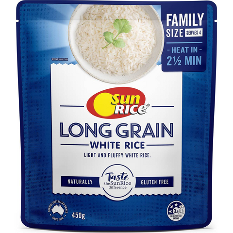 Sunrice Microwave Long Grain White Rice Pouch 450g