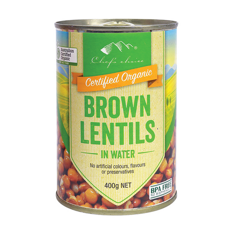 Certified Organic Brown Lentils in Water 400g