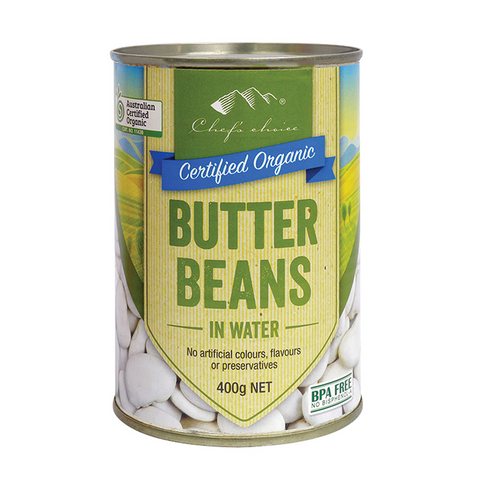 Certified Organic Butter Beans in Water 400g