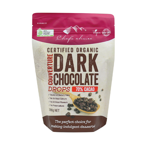 Certified Organic Dark Chocolate Courverture Drops 70% Cacao 300g