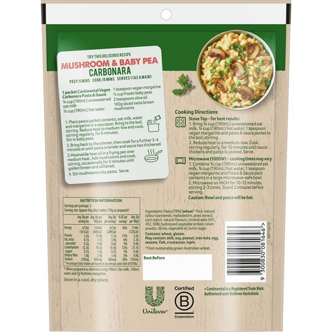 Continental Vegan Carbonara Pasta & Sauce 85g