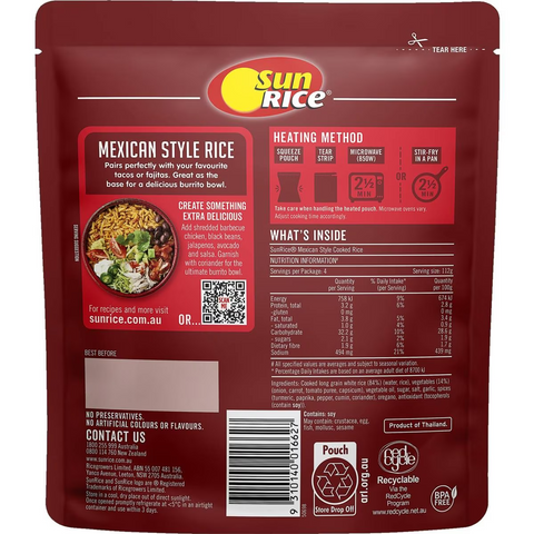 Sunrice Microwave Mexican Style Rice Flavoured Rice Pouch 450g