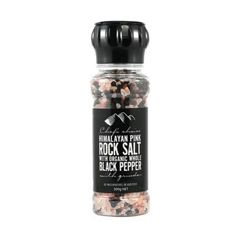 Himalayan Pink Rock Salt with Organic Whole Black Pepper – Grinder 200g