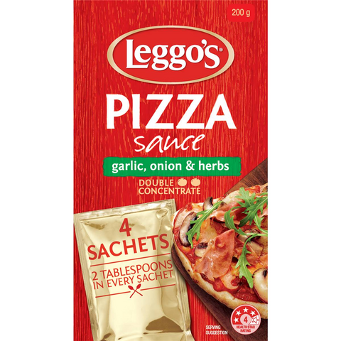 Leggo's Pizza Sauce Double Concentrate Garlic Onion & Herbs Sachet 50g X 4 Pack