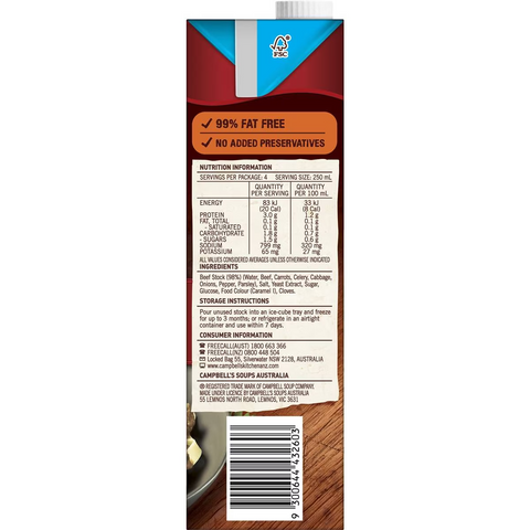 Campbell's Real Stock Beef Salt Reduced Liquid Stock 1l