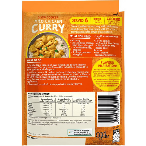 Mccormick Slow Cooker Mild Chicken Curry Recipe Base 40g