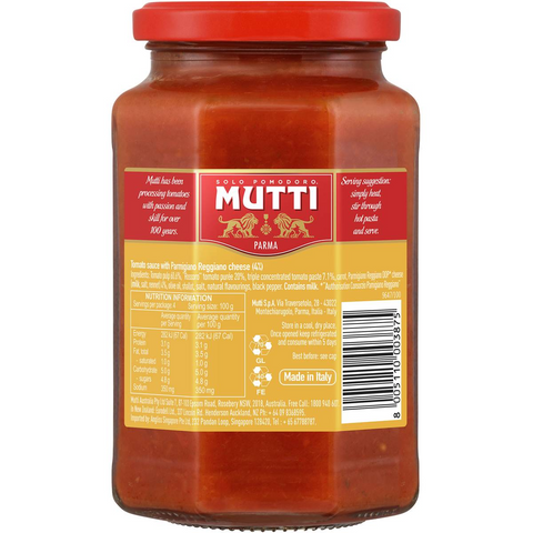 Mutti Gourmet Pasta Sauce Rossoro Tomatoes Parmigiano Reggiano 400g