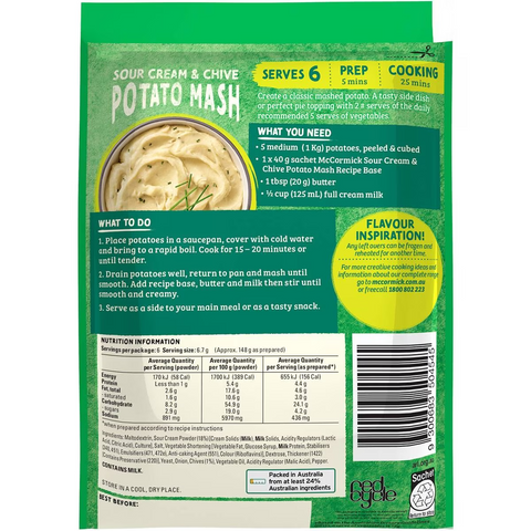 Mccormick Sour Cream & Chive Potato Mash Recipe Base 40g