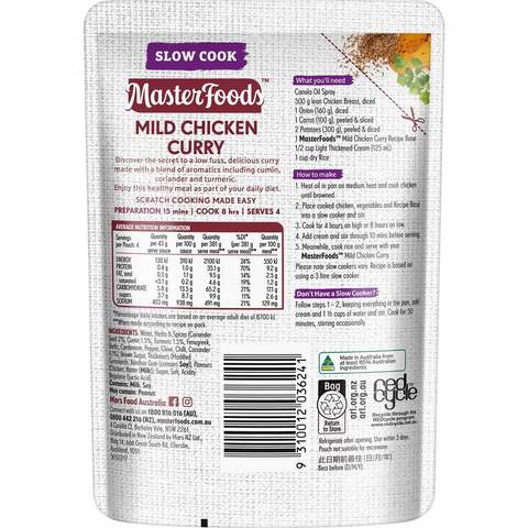 Masterfoods Mild Chicken Curry Slow Cook Recipe Base 175g