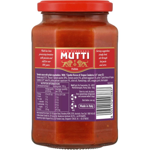 Mutti Gourmet Pasta Sauce Rossoro Tomatoes Grilled Vegetables 400g