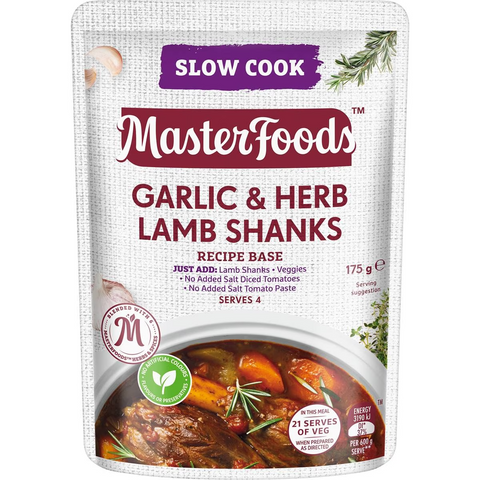 Masterfoods Garlic & Herb Lamb Shanks Slow Cook Recipe Base 175g