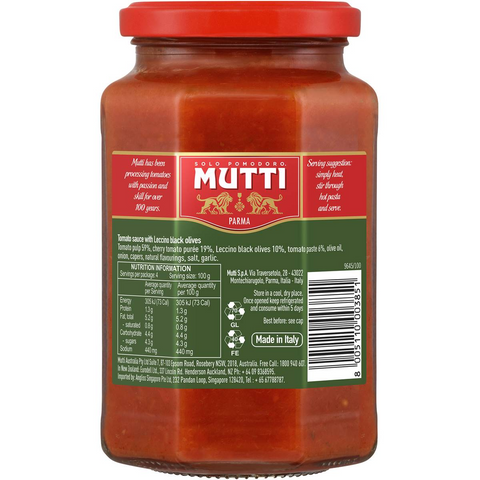 Mutti Gourmet Pasta Sauce Cherry Tomatoes With Leccino Olives 400g