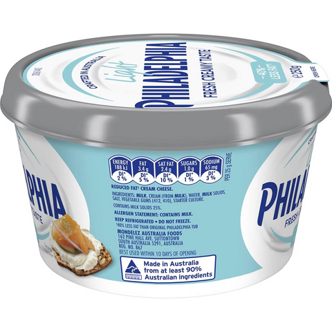 Philadelphia Light Cream Cheese Spread Tub 250g