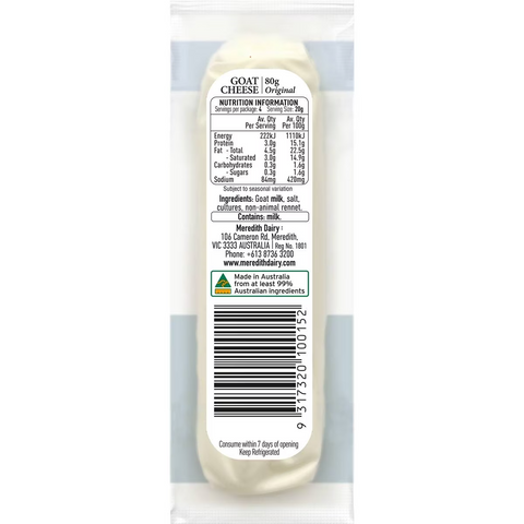 Meredith Dairy Goat's Cheese Chevre Plain 80g