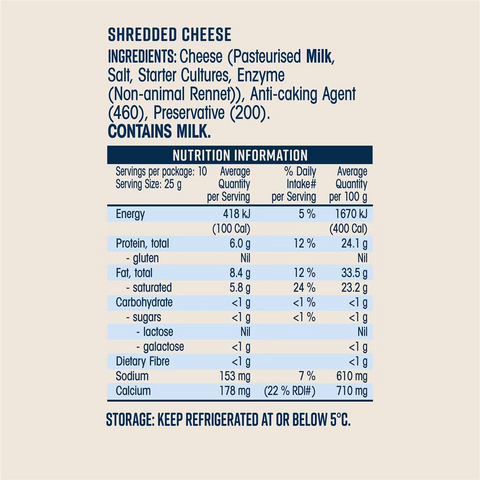 Liddells Lactose Free Shredded Cheese 250g