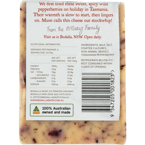 Bodalla Tasmanian Pepperberry Cheddar 150g