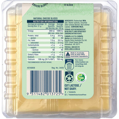 Liddells Tasty Cheese Slices 250g