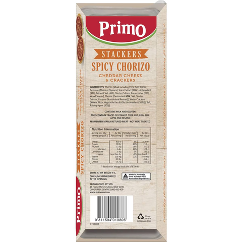 Primo Stackers Spicy Chrizo Cheese And Crackers 50g