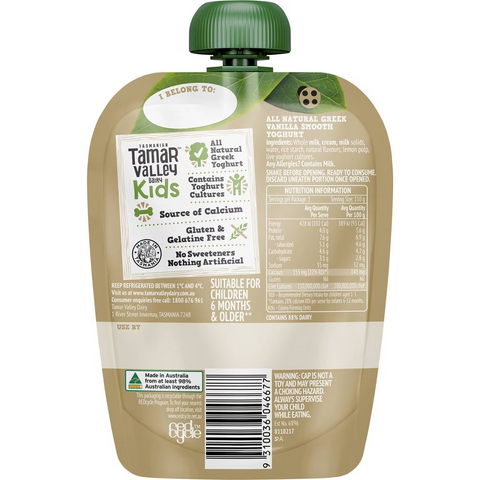 Tamar Valley Dairy Kids Greek Yoghurt Pouch Vanilla 110g