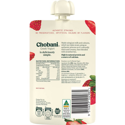 Chobani Strawberry Greek Yogurt Pouch 140g