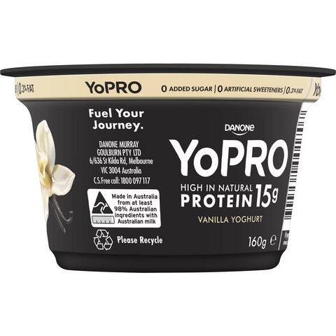 Yopro Danone High Protein Yoghurt No Added Sugar Vanilla 160g