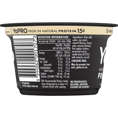 Yopro Danone High Protein Yoghurt No Added Sugar Vanilla 160g