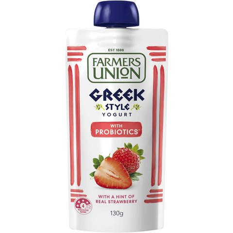 Farmers Union Greek Style Yoghurt Pouch Strawberry 130g