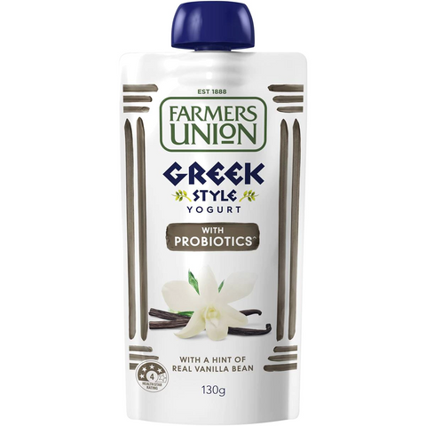 Farmers Union Greek Style Yogurt Pouch Real Vanilla Bean 130g