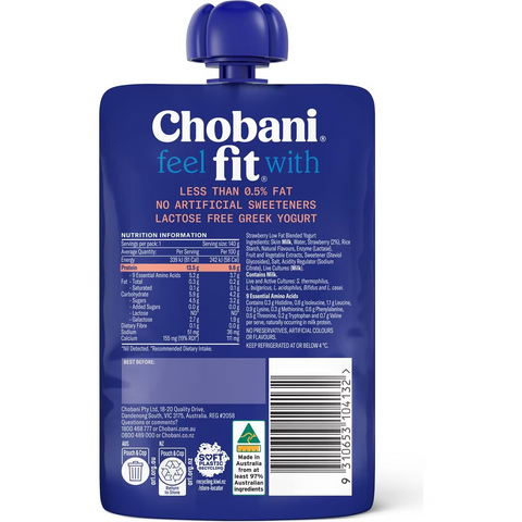 Chobani Fit Strawberry High Protein Greek Yogurt Pouch 140g