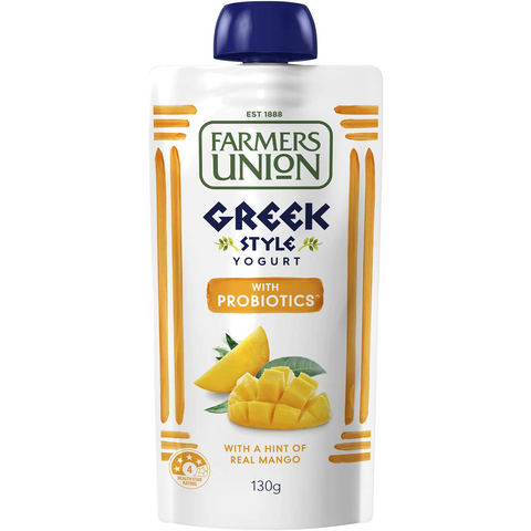 Farmers Union Greek Style Yoghurt Pouch Hint Of Real Mango 130g